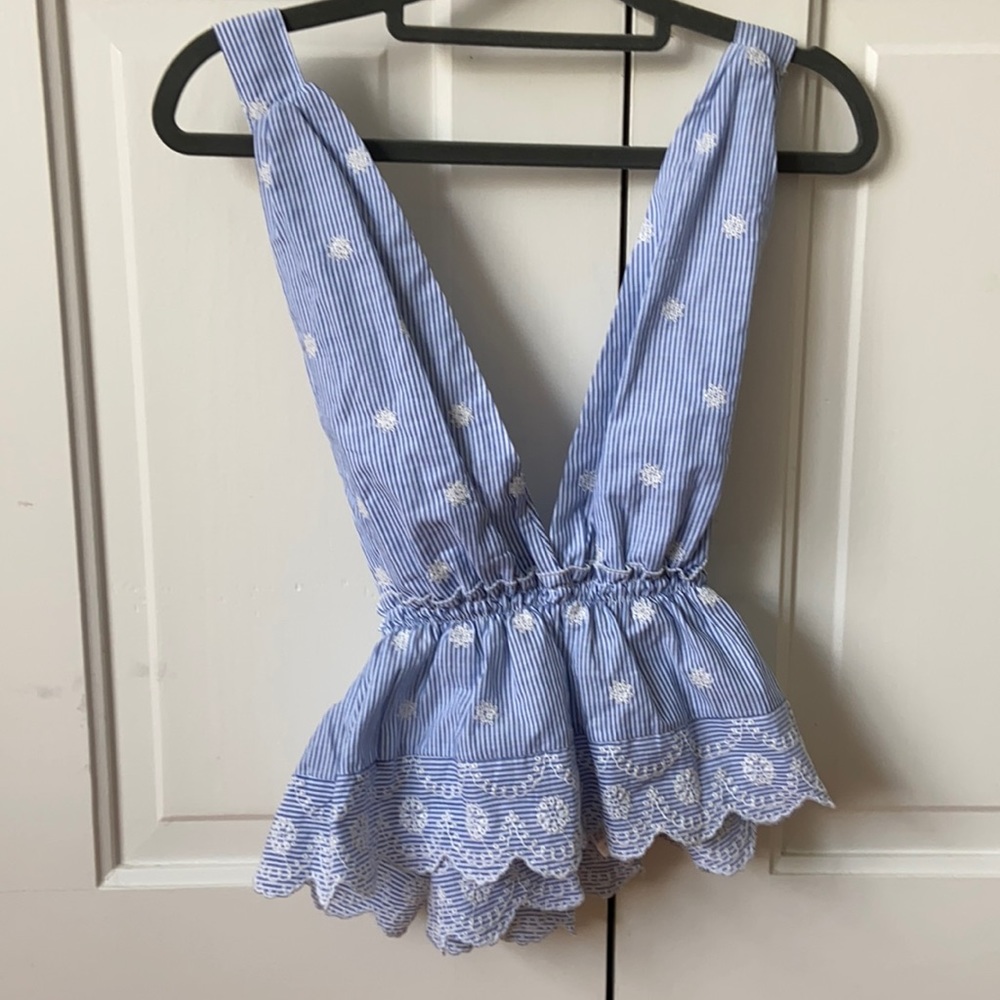 Blue and white floral top
